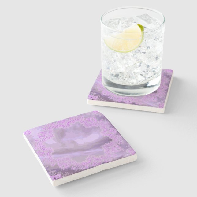 Lila Taschentuch Abstrakt Marble Stone Untersetzer (Seitenansicht)