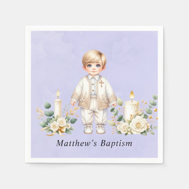 Lila Taufe für den Boy Serviette (Vorderseite)