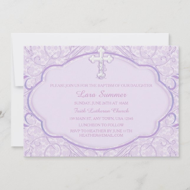 Lila Taufe zur Weihnachtsfeier Einladung (Vorderseite)