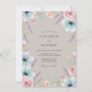 Lila-Taupe-Lavendel-Eukalyptus-Hochzeit Einladung
