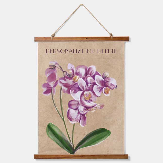 Lila Taupe Orchideen Wasserfarbe Personalisiert Wandteppich Mit Holzrahmen (Vorderseite)