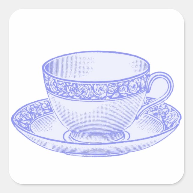 Lila Teacup Quadratischer Aufkleber (Vorderseite)