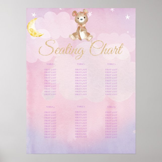 Lila Teddy Bär Girl's Baby Shower Seating Chart Poster (Vorne)