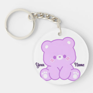 Lila Teddybär Cute Kawaii Maßanfertigung Schlüsselanhänger