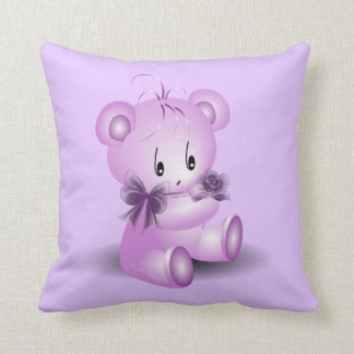 Lila Teddybär mit Rose Kissen