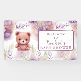 Lila Teddybär und Blume - Babydusche Banner