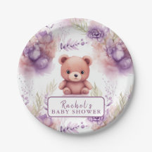 Lila Teddybär und Blume - Babydusche