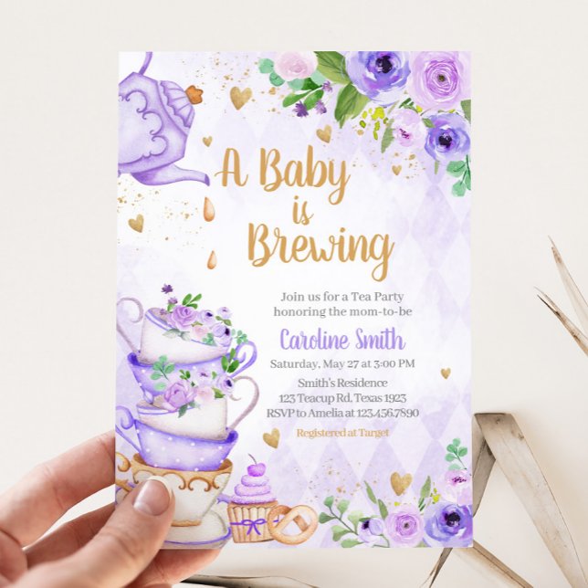Lila Tee-Party Babydusche Einladung (Tea Party Baby Shower Invitation
)