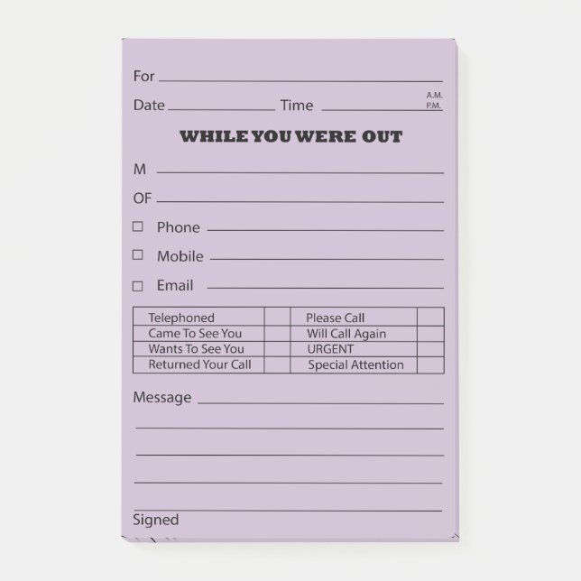 Lila Telefon-Mitteilungs-Posten ist es Post-it Klebezettel (Vorderseite)