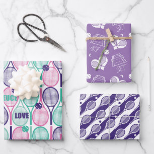 💜 Lila Tennismotive auf Packpapier Geschenkpapier Set