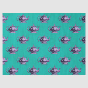 Lila Tepots auf Aquamarinem Dekoupage Seidenpapier