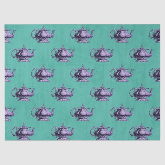 Lila Tepots auf Aquamarinem Dekoupage Seidenpapier (Vorderseite)