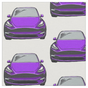 Lila Tesla Model Y Handgezeichnete Skizze Stoff