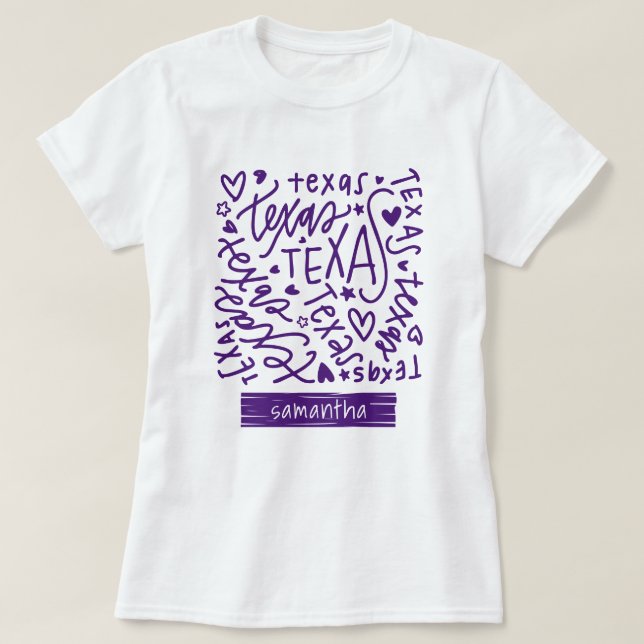 Lila Texas-Doodle-Muster T-Shirt (Design vorne)