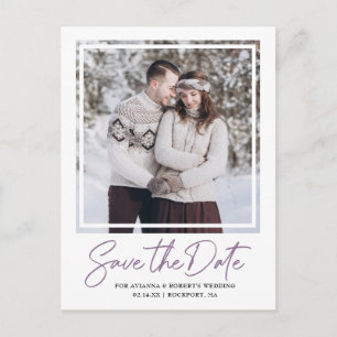 Lila Text und Foto Save the Date Ankündigungspostkarte