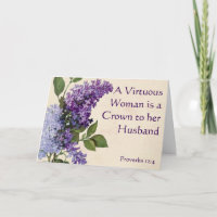 Lila themed christliche Grußkarte für Ehefrau