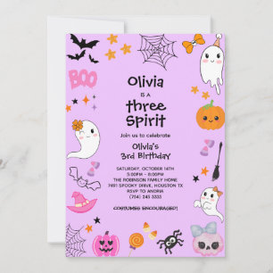 Lila Three Spirit Ghost Halloween, 3. Geburtstag Einladung