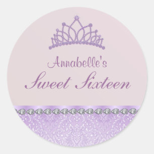 Lila Tiara & Damask Sweet16 Sticker