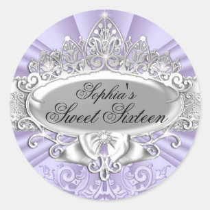 Lila Tiara & Damast Sweet Sixteen Aufkleber