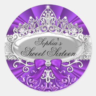 Lila Tiara & Damast Sweet Sixteen Aufkleber