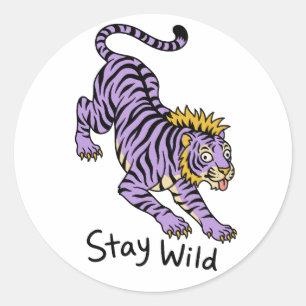 Lila Tiger Bleib Wild Lustige Tiere Runder Aufkleber