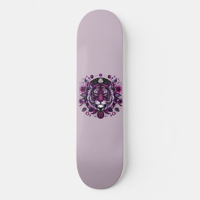 Lila Tiger-Blumenkreislauf Skateboard (Vorderseite)
