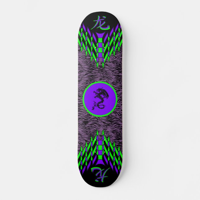 Lila Tiger-DracheSkateboard Skateboard (Vorderseite)