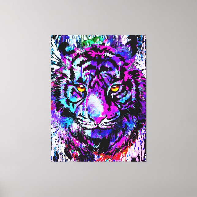 Lila Tiger Head Portrait Leinwand Printmedien (Vorderseite)