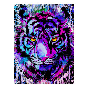 Lila Tiger Head Portrait - Tiger Poster drucken