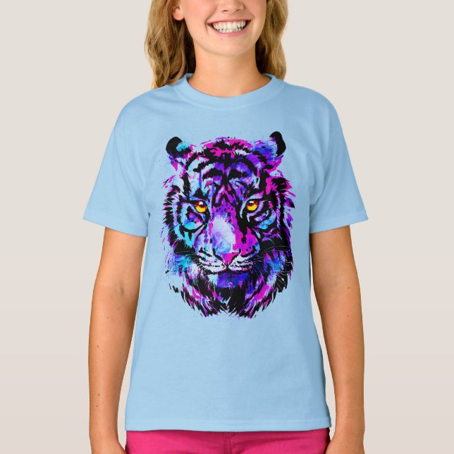 Lila Tiger Head - Tiger Portrait Artwork T-Shirt (Vorderseite)