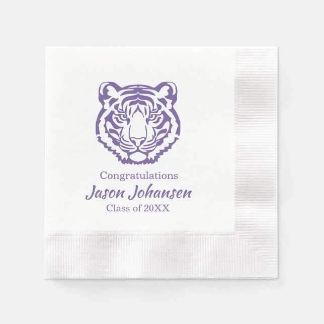 Lila Tiger Mascot School Abschluss Napkins Serviette (Vorderseite)