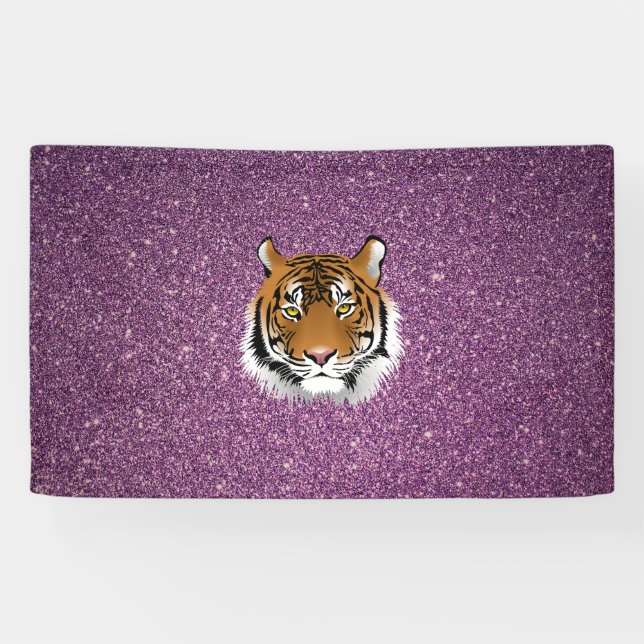 Lila Tiger mit Glitzer-Hintergrund Banner (Horizontal)