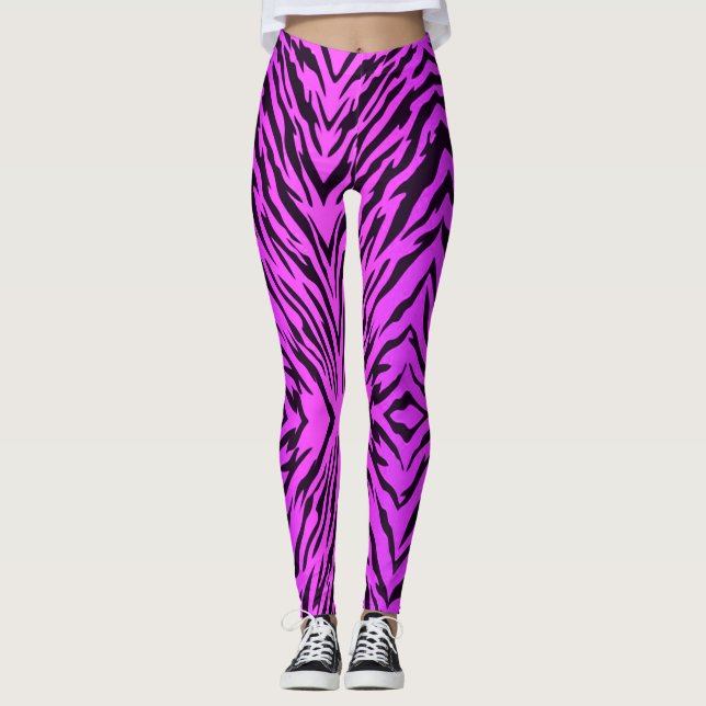 Lila Tiger-Neonstreifen-Tierdruck Leggings (Vorderseite)