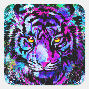 Lila Tiger Sticker Square - Wildlife Big Cat