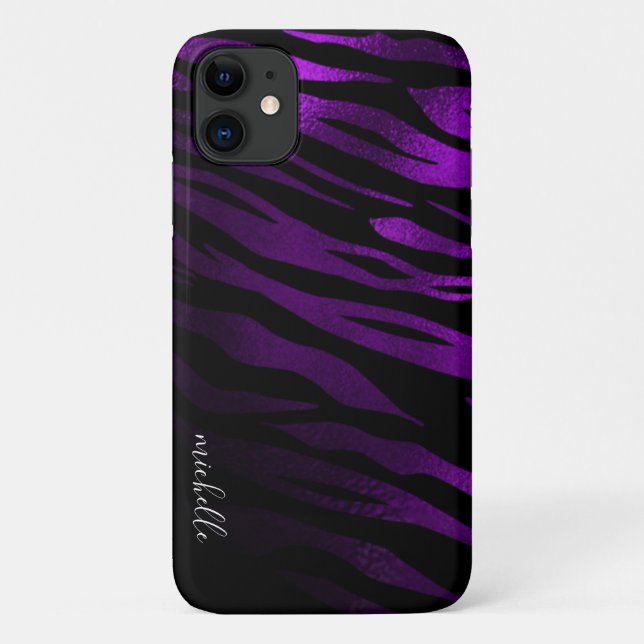 Lila Tiger Streifen Personalisiert Monogramm Case-Mate iPhone Hülle (Rückseite)