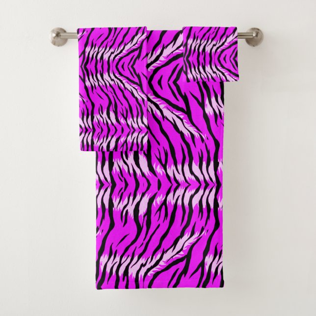 Lila-Tigerhaut-Musterdesign  Badhandtuch Set (Insitu)