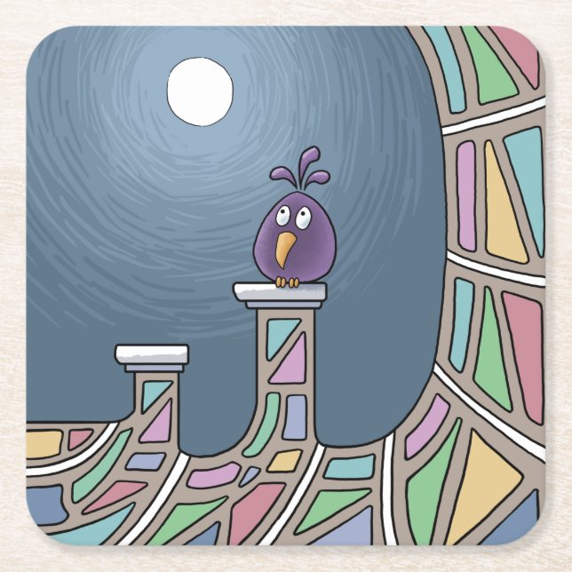 Lila Tiki Bird mit Vollmond Square Paper Coa Rechteckiger Pappuntersetzer (Vorderseite)