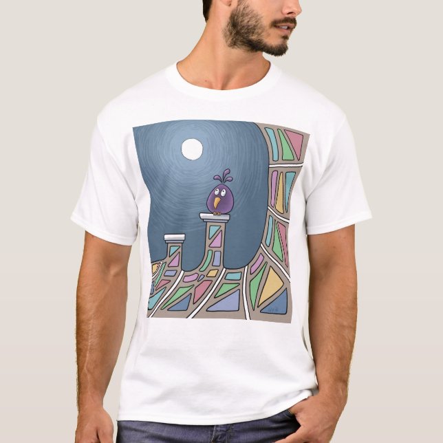 Lila Tiki Bird mit Vollmond-T - Shirt (Vorderseite)