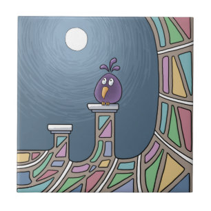 Lila Tiki-Vogel mit Vollmond-Keramik Tile Fliese
