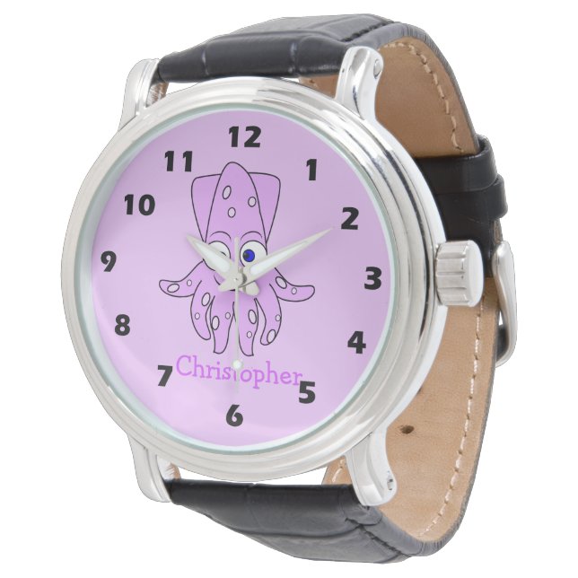 Lila Tintenfisch-Design Armbanduhr (Schrägansicht)