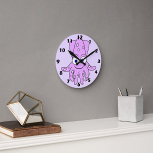 Lila Tintenfisch-Design Runde Wanduhr