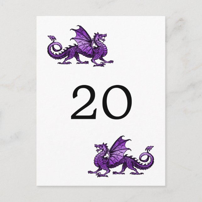 Lila Tischnummer der Drachen Postkarte (Vorderseite)