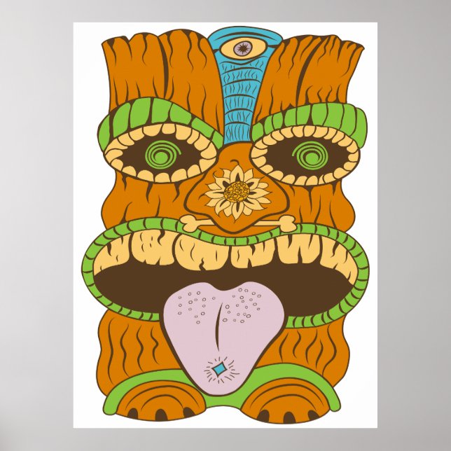 Lila Tongue Tiki Statue in Psychedelic Mood Poster (Vorne)