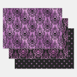 Lila Totenkopf-Halloween-Damaskus-Muster Geschenkpapier Set