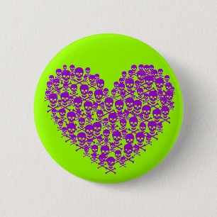 Lila Totenkopf-Herz-Anstecknadel Button