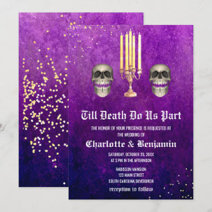 Lila Totenkopf-Hochzeit zu Halloween Einladung
