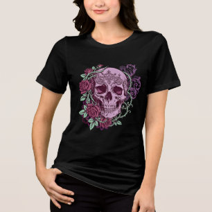 Lila Totenkopf mit Rosen Goth Design Tri-Blend Shirt
