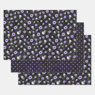 Lila Totenköpfe und Sonnenblumen-Serie Design 9 Geschenkpapier Set