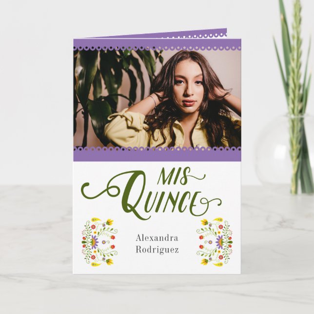 Lila traditionelles Mexiko Blumenkohl Foto Quincea Einladung (Vorderseite)