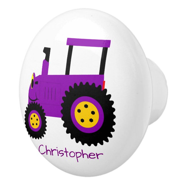 Lila Traktor Design personalisiert Keramikknauf (Rechts)